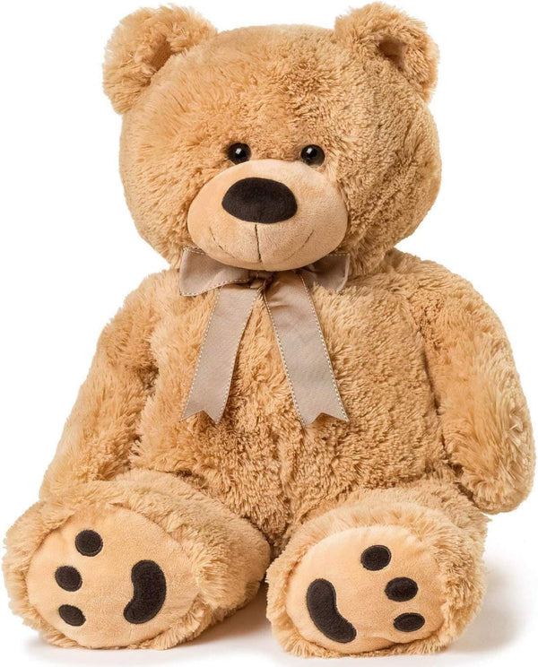 JOON Big Teddy Bear - Fluffy Fur, 28 Inches, Tan, Huggable & Lovable Joy, Ideal Gift for Baby Showers, Ribbon & Bow