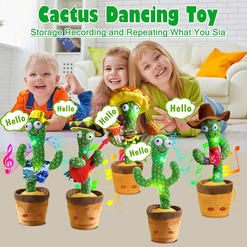 Sunny Dancing Cactus Toy - Talking, Lighting, and Mimicking Electronic Plush for Kids (Cowboy Style)