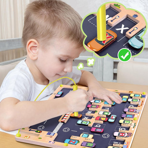 Wooden Magnetic Alphabet Maze Letter Puzzle, Montessori Fine Motor Skills Toys for Kids Age 3-5, Learning Gift