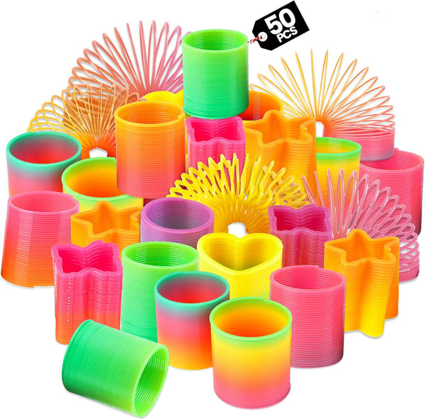 Bedwina Rainbow Spring Toy Assortment, Pack of 50 Mini Plastic Coil Spring Toys, Bright Colors for Goody Bags, Party