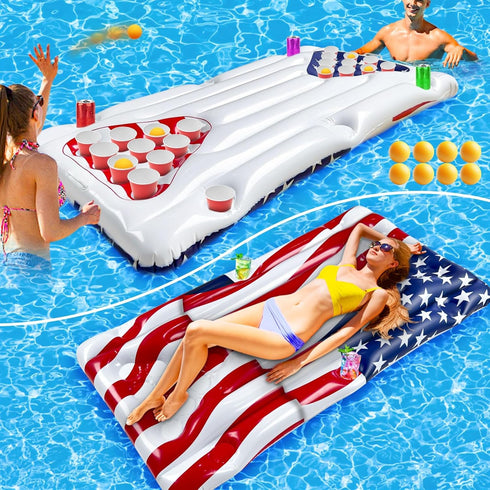 2 in 1 American Flag Pool Float & Pong Game Table with