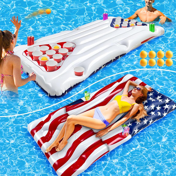 2 in 1 American Flag Pool Float & Pong Game Table with