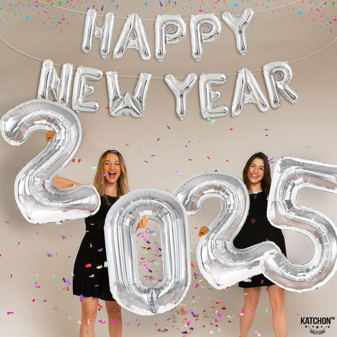 KatchOn XtraLarge 2025 Balloons - 40 Inch Silver and 16 Inch for Happy New Year Decorations