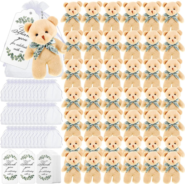 Wettarn 50 Sets Tiny Plush Bear Party Favors, 4.72 Inch Mini Stuffed Animals with Thank You Tags