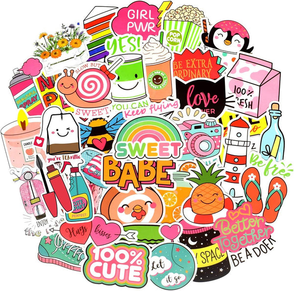 QTL Cute Stickers for Girls, VSCO Stickers for Hydroflask, Laptop, Kids Teens Girls, Waterproof Vinyl Packs 50Pcs