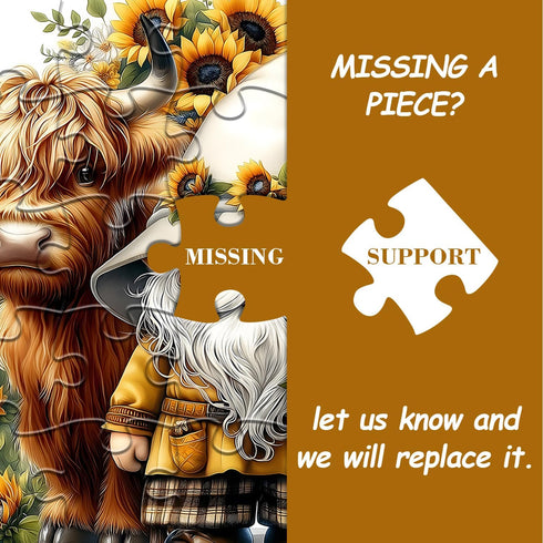 PICKFORU 1000 Highland Cow Gnome Puzzles for Adults Pieces, Nature Sunflower and Cow Puzzles, Animal Plant Floral