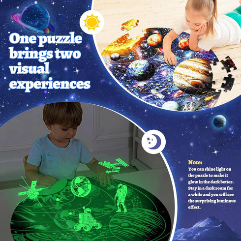 Glow in The Dark Solar System Jigsaw Puzzles, 70 Pieces for Kids Ages 4-8, Educational Floor Puzzle Toys