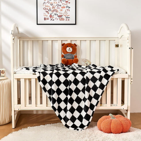 Checkered Fleece Baby Blanket, 30''x40'', Ultra Soft Cozy Receiving Blankets for Boys Girls Infant Toddler Crib Stroller