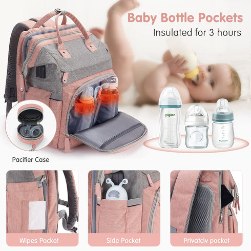 Backpack Backpack, DERJUNSTAR Diaper Bag Large Capacity Baby Diaper Bag with Changing Pad for Dad and Mom, Waterproof