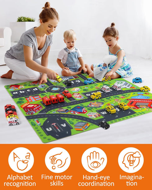 26pcs 3 4 5 Coogam Alphabet Maze, Pull Back Car with Play Mat Preschool Letter Matching Game for Years Old, Montessori