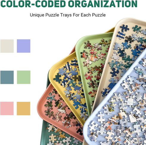 6 Pack Extra-Large Puzzle Sorting Trays, Stackable 16.9" x 12" Sorter for 2000/3000/5000 Puzzle Pieces