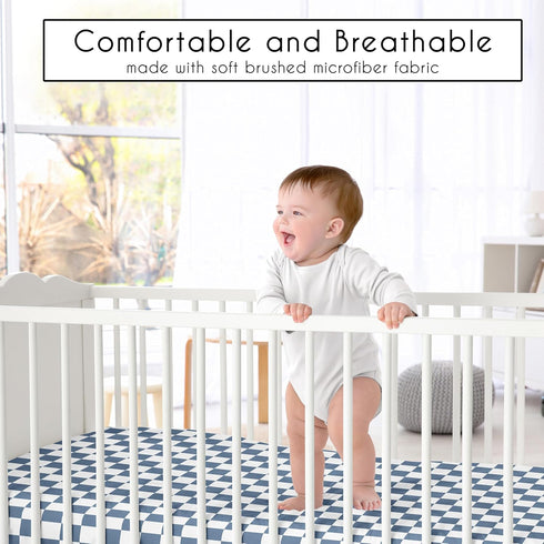 Sweet Jojo Designs Fitted Baby Crib Sheets (Blue and White Gingham Checkered) for Boys, Infant Nursery, Toddler Room