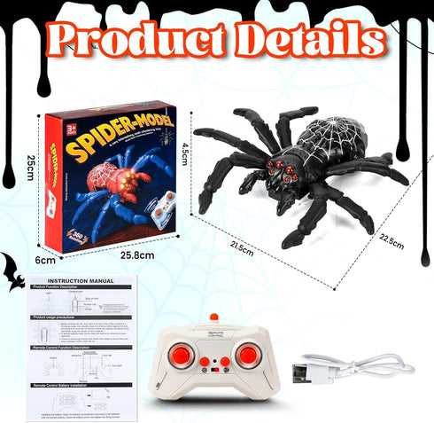 Nurcazo 3+ Remote Control Spider, Wall Climbing Spider with LED Red Eyes, Climbs Smooth Walls & Ceilings, RC Creepy