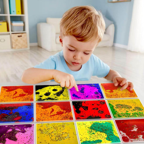 Set 12 Liquid Sensory Soft Gel Toys - of - Square Sensory Fidget Toys, Water Sensory Toys for Nursery, Playroom