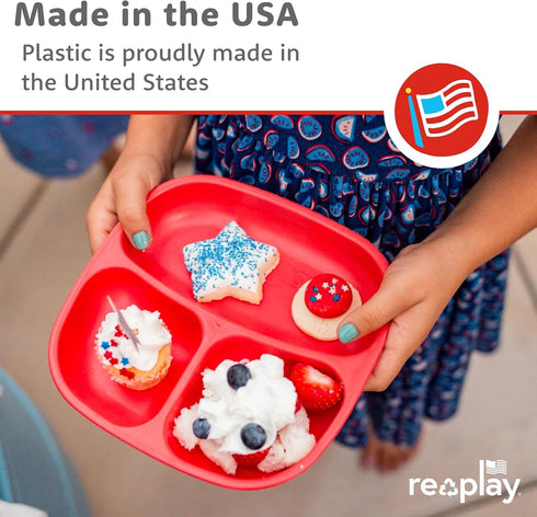 Re-Play Toddler Plates with Dividers - Set of 3, Dishwasher & Microwave Safe, Tulip