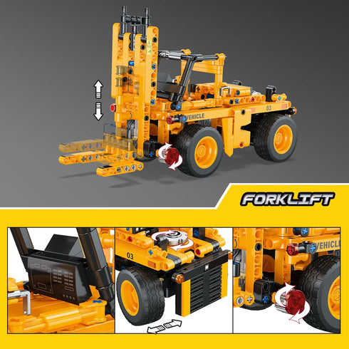 2-in-1 Set: 8-12 Construction Vehicle Building Blocks Convertible Mining Dump Truck & Forklift Toy with Rotating Axle