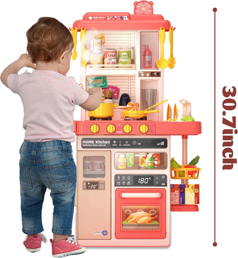 Kids Kitchen Play Set - Interactive 50Pcs Pretend Kitchen Toys with Realistic Sound Effects, Suitable for Ages 2-12