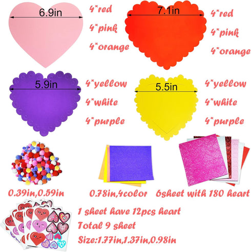 MLOLM 24 Sets Valentines Hearts Foam Craft Kits, DIY Heart Ornaments with Foam Hearts Stickers for Valentine Activity