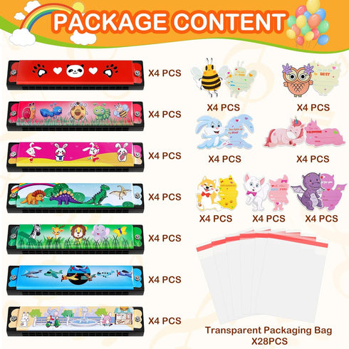 28 Pack Set, 3 4 5 8-12, Sumapner Kids Harmonica Toy Return Gifts for School Exchange, Party Favors for Boys Girls