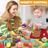 Sorting Play Food Sets - 2 Buckets with Handle, 1 Storage Basket, Fruit & Vegetable Cutting Toy for Preschool Learning