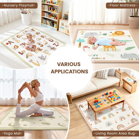 omedecal 50"50" 1.2" Tummy Baby Play Mat for Floor & Playpen, Thick High-density Foam Nursery Mat for Time, Soft Plush