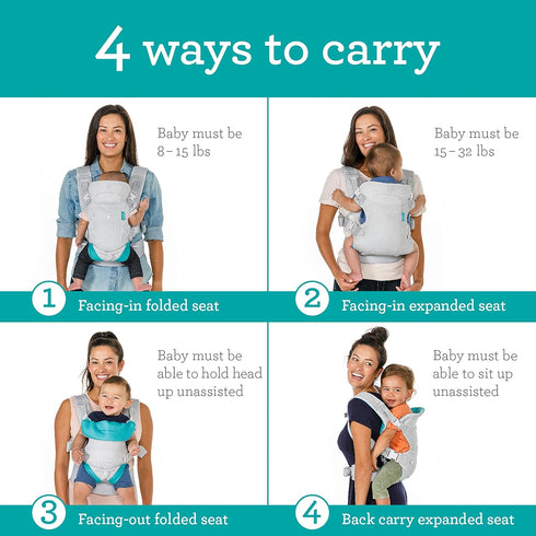 4-in-1 Infantino Flip Light & Airy Convertible Baby Carrier, Adjustable, Ergonomic Babywearing, Registry Essential