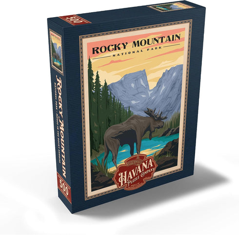 MyPuzzle Rocky Mountain National Park Moose Vintage Travel Poster - 500 Piece Jigsaw Puzzle for Adults