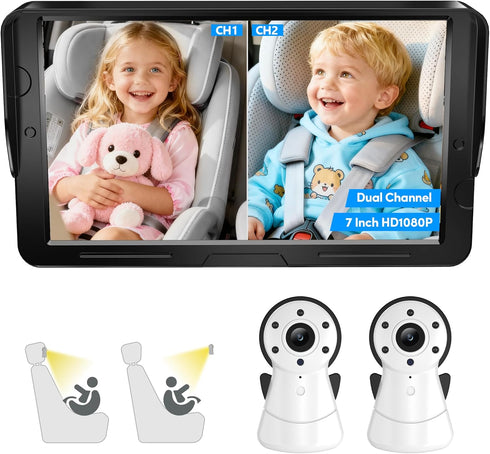 ESIYTGOP 2-Kids Baby Car Camera Dual Monitor 7 Inch Display with Two Rear