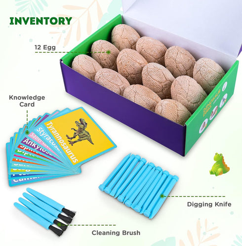 Dig Up Dinosaur Fossil Eggs, Break Open 12 Unique Eggs and Discover 12 Cute Dinosaurs, Easter Digging Toy Gift