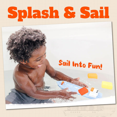 0 SplashEZ Bath Toy Boat for Kids & Toddlers | Mold Free Cargo Ship Toy for Bathtub Play with No Hole for Water | Ideal