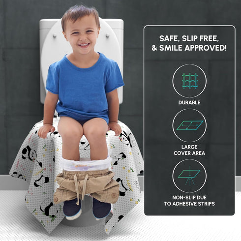 WIPEOUTX (20 Pack) 23x25 Inch Toilet Seat Cover XL Panda Print Toilet Seat Covers Disposable for Kids & Adults Soft