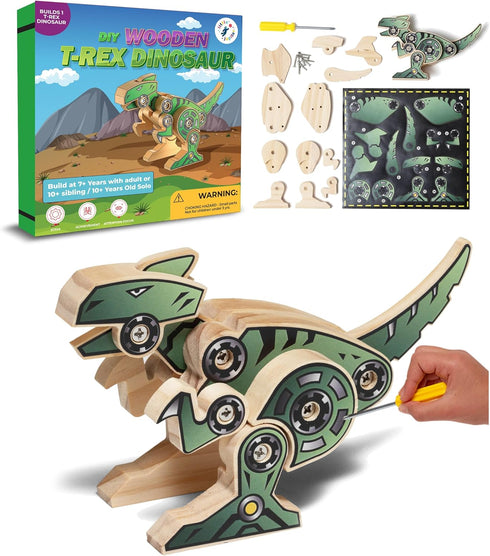 Little Jupiter DIY Wooden Kit with Stickers - Dinosaur Toys for Kids 7-12 Yrs, Wood Crafts for Kids (T-Rex)