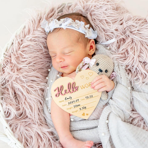 3D R HORSE Baby Birth Announcement Sign Marker Pen, Hello World Baby Name Sign with Ink Pad for Hand and Footprints