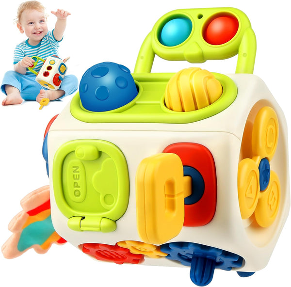 Vanmor Busy Cube for Toddlers, Montessori Sensory Activities Busy Board, 10 in 1 Fidget Cube Baby Gifts