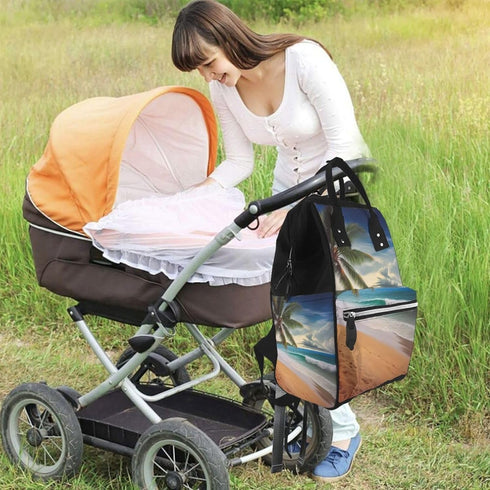 DWVTSLH Backpack Mummy Backpack Coconut Palm Tree Sandy Beach Diaper Bag Multifunction Nappy Bags Waterproof Large