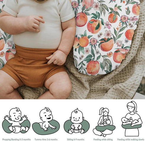 Summer Vintage Peaches Baby Nursing Pillow Covers for Boy Girl Retro Peach Flowers Leaves Nursery Slipcovers