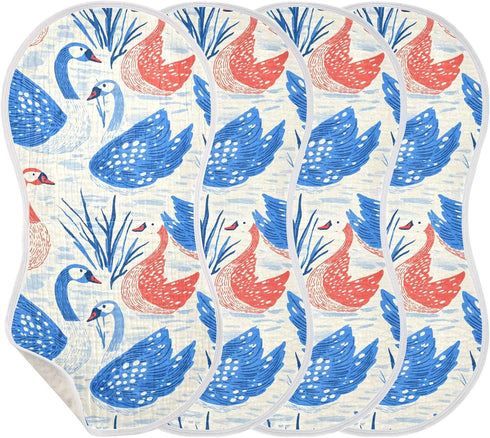 decor gift 4 Pack 22x11in Cotton Muslin Baby Burp Cloths Breathable Red Blue Swans Art Baby Cloth for Gender Neutral