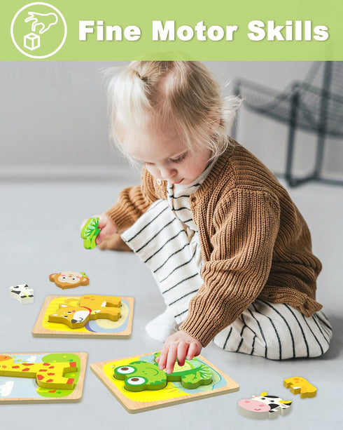Benresive Wooden Toddler Puzzles, 6pcs Animal Montessori Toys for Boys & Girls 1-3 Year Olds, Educational Gifts
