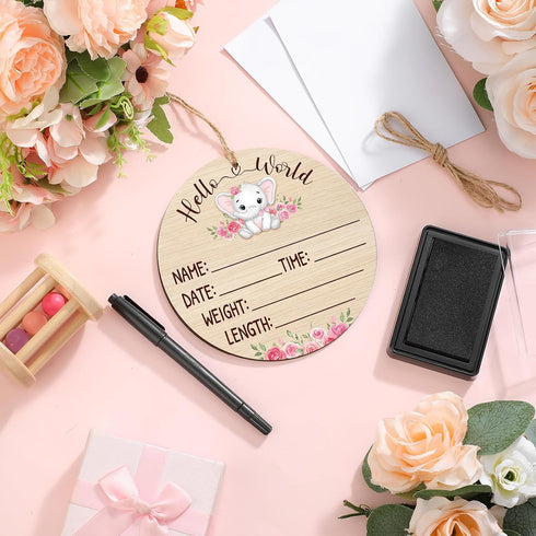 Thyle Baby Announcement Wooden Name Sign for Hospital Birth Double Sided Newborn Welcome Sign with Marker Pen and Ink