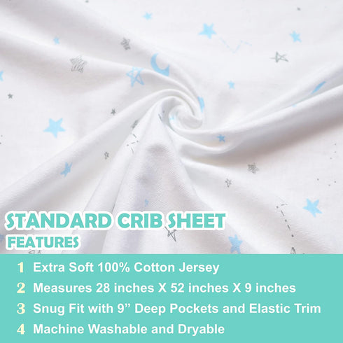 American Baby Company 2 Pack Fitted Crib Sheets, Soft Breathable 100% Cotton Jersey, Blue Star/Blue Zigzag
