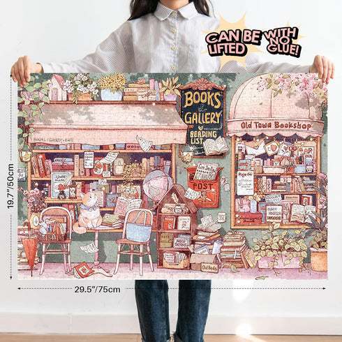 1000 MOMIBOOK Puzzles for Adults Pieces Jigsaw Puzzles of Flowers in Pages, Painting Image Bookstore Bookshop Difficult