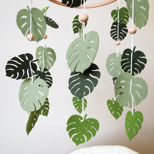 Goukurlsma Green Leaf Mobile for Crib Mobile Forest Baby Mobile Monstera Plant Crib Mobile