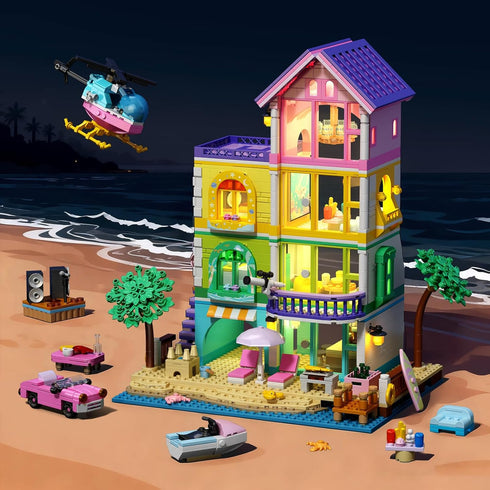ONIMISC Set 8-12, 1346PCS 8-14 Beach House Building with Light, NO Compatible with Lego Friend House for Girls Age Mini