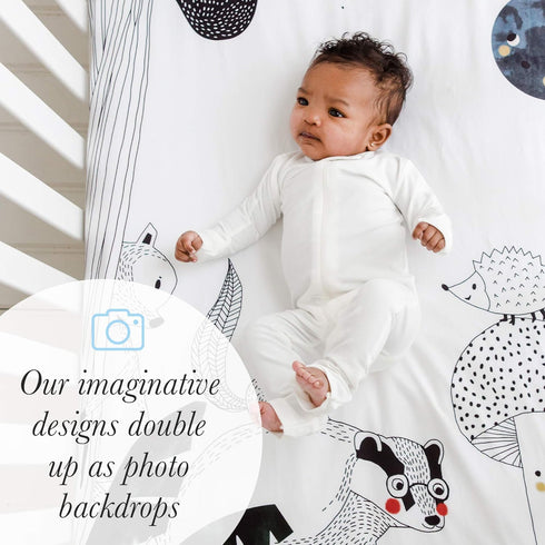 100% (52 28 inches) Rookie Humans Cotton Sateen Fitted Crib Sheet: Woodland Dreams. Modern Nursery, Use as a Photo
