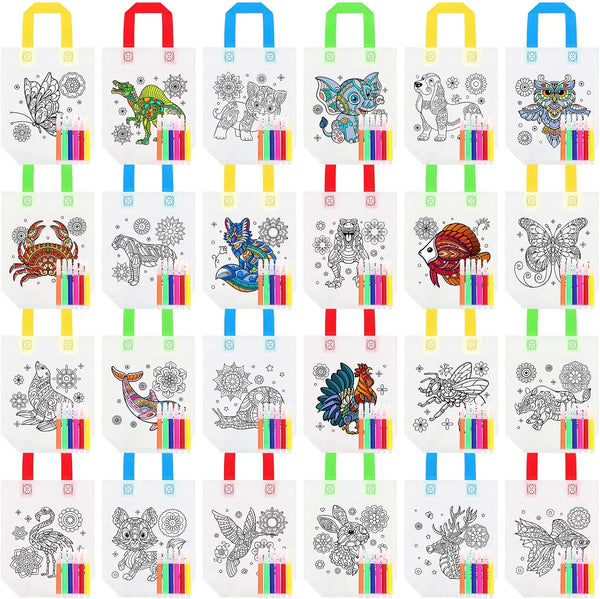 Pasimy 24 Pieces Mandala Animals Coloring Goodies Bags with 144 Makers Recycle
