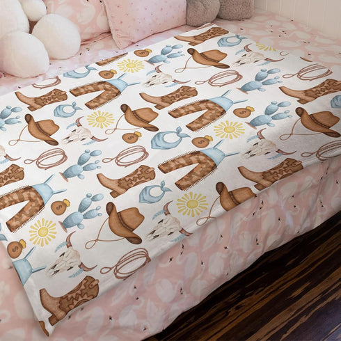 Baby Western Cowboy Blue Blankets - Soft Receiving Blanket for Boy, 30x40 for Newborn Nursery Stroller