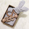 Baby Lovey and Wood Rattle Teether Ring, 3 Pack Montessori Gift, Gray Cotton Double Gauze for Baby Shower