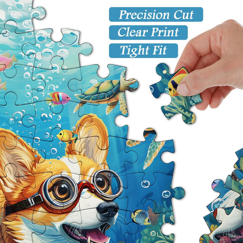 PICKFORU Dog Puzzles for Adults, 1000 Pieces and up, Ocean Puzzles, Funny Puppy Collection Corgi Sea Turtle Fish Decor