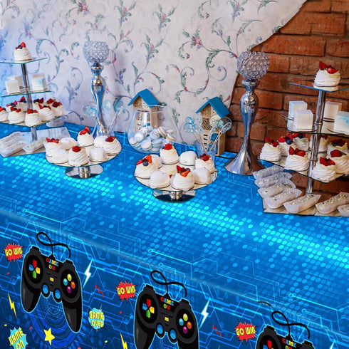 gisgfim 3pcs Video Game Party Tablecloths 106x54 Inch, Gaming Party Plastic Covers for Kids Birthday Supplies