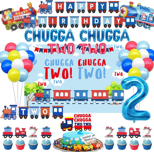 BEOXAGAR Chugga Chugga Two Two Party Decorations - Train 2nd Birthday Cake Topper